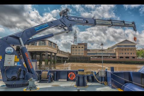 A pair of heavy duty SMT Marine KTBO 11/20.1 deck cranes have been placed diagonally opposite each other on the deck
